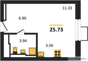 Планировка студии(квартира) площадью 25.73 квадратных метров в “ЖК Квартал Строгино”