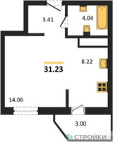 Планировка студии(квартира) площадью 31.23 квадратных метров в “ЖК ВОСТОК II”
