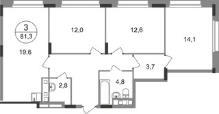 Планировка трехкомнатной(квартира) площадью 81.3 квадратных метров в “ЖК Переделкино Ближнее”