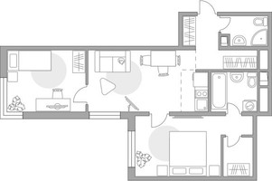 Планировка трехкомнатной(квартира) площадью 52.34 квадратных метров в “ЖК Аникеевский”