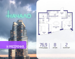 Планировка двухкомнатной(квартира) площадью 76.9 квадратных метров в “ЖК Начало”