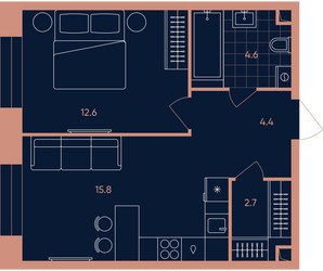 Планировка двухкомнатной(квартира) площадью 40.1 квадратных метров в ЖК “ЖК Era (Эра)”