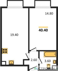 Планировка однокомнатной(квартира) площадью 40.4 квадратных метров в ЖК “ЖК Парксайд”