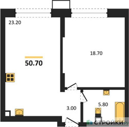 Планировка однокомнатной(квартира) площадью 50.7 квадратных метров в ЖК “ЖК Символ”