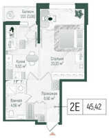 Планировка однокомнатной(квартира) площадью 46.95 квадратных метров в “ЖК Рига Хиллс”