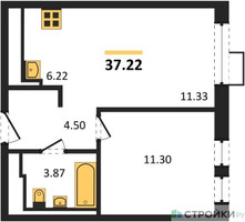 Планировка однокомнатной(квартира) площадью 37.22 квадратных метров в “ЖК Квартал Авиаторов”