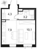 Планировка студии(квартира) площадью 25.5 квадратных метров в “ЖК 1-й Химкинский (Первый Химкинский)”