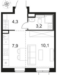 Планировка студии(квартира) площадью 25.5 квадратных метров в ЖК “ЖК 1-й Химкинский (Первый Химкинский)”