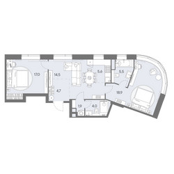 Планировка трехкомнатной(квартира) площадью 72.1 квадратных метров в ЖК “ЖК Родина Переделкино”