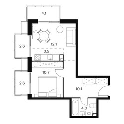Планировка двухкомнатной(апартаменты) площадью 49.4 квадратных метров в ЖК “ЖК Аквилон Signal (Аквилон Сигнал)”