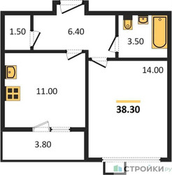 Планировка однокомнатной(квартира) площадью 38.3 квадратных метров в ЖК “ЖК Первый Лермонтовский”