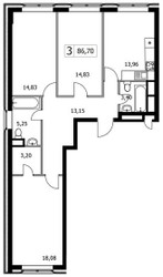 Планировка трехкомнатной(квартира) площадью 86.7 квадратных метров в ЖК “ЖК Городские Истории”