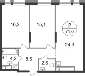 Планировка двухкомнатной(квартира) площадью 71 квадратных метров в ЖК “ЖК Первый Московский”