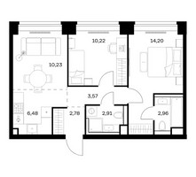Планировка двухкомнатной(квартира) площадью 53.35 квадратных метров в “ЖК НОВА”