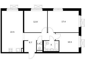 Планировка трехкомнатной(квартира) площадью 78.4 квадратных метров в ЖК “ЖК Люблинский парк”