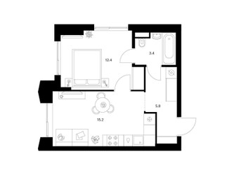 Планировка однокомнатной(квартира) площадью 36.8 квадратных метров в ЖК “ЖК Матвеевский парк”