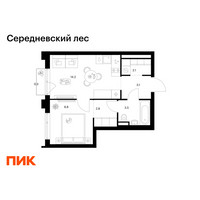 Планировка однокомнатной(квартира) площадью 34.8 квадратных метров в “ЖК Середневский лес”