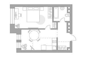 Планировка однокомнатной(квартира) площадью 43.01 квадратных метров в “ЖК Павелецкая от Гранель”