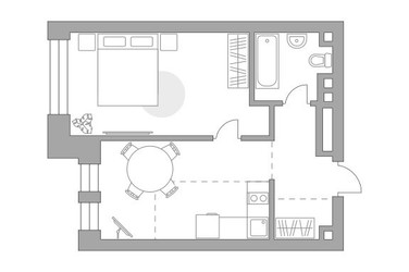 Планировка однокомнатной(квартира) площадью 42.69 квадратных метров в ЖК “ЖК Павелецкая от Гранель”