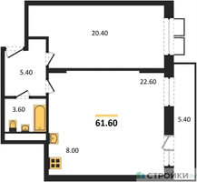 Планировка однокомнатной(квартира) площадью 61.6 квадратных метров в “ЖК Пироговская Ривьера”