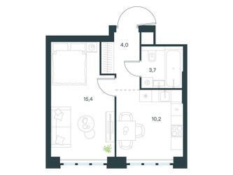 Планировка однокомнатной(квартира) площадью 33.3 квадратных метров в ЖК “ЖК Левел Южнопортовая”