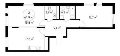 Планировка двухкомнатной(квартира) площадью 64.9 квадратных метров в ЖК “ЖК Переделкино Ближнее”