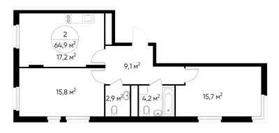 Планировка двухкомнатной(квартира) площадью 64.9 квадратных метров в ЖК “ЖК Переделкино Ближнее”