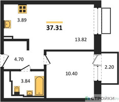 Планировка однокомнатной(квартира) площадью 37.31 квадратных метров в “ЖК Рублевский Квартал”