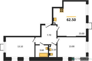 Планировка двухкомнатной(квартира) площадью 62.3 квадратных метров в “ЖК Лучи-2”