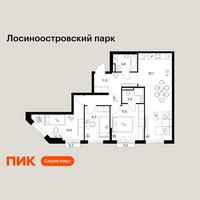 Планировка трехкомнатной(квартира) площадью 75.8 квадратных метров в “ЖК Лосиноостровский парк”