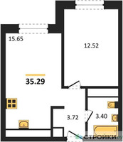 Планировка однокомнатной(квартира) площадью 35.2 квадратных метров в “ЖК Clementine (Клементин)”