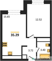 Планировка однокомнатной(квартира) площадью 35.2 квадратных метров в ЖК “ЖК Clementine (Клементин)”