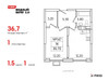 Планировка однокомнатной(квартира) площадью 36.7 квадратных метров в “ЖК Видный берег 2”