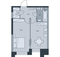 Планировка однокомнатной(квартира) площадью 39.2 квадратных метров в “ЖК Ever (Эвер)”