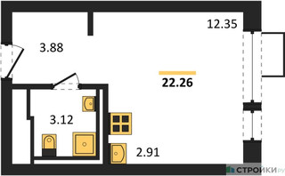 Планировка студии(квартира) площадью 22.26 квадратных метров в “ЖК Квартал Ивакино”