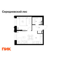 Планировка однокомнатной(квартира) площадью 36.5 квадратных метров в “ЖК Середневский лес”