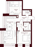 Планировка двухкомнатной(квартира) площадью 62.1 квадратных метров в “ЖК Дом 7 Даниловский”