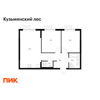 Планировка двухкомнатной(квартира) площадью 57.2 квадратных метров в “ЖК Кузьминский лес”