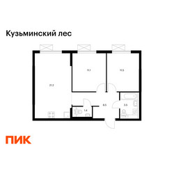 Планировка двухкомнатной(квартира) площадью 57.2 квадратных метров в ЖК “ЖК Кузьминский лес”