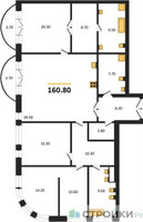 Планировка трехкомнатной(квартира) площадью 160.8 квадратных метров в “ЖК Большая Татарская 35”