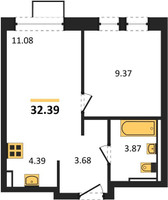 Планировка однокомнатной(квартира) площадью 32.39 квадратных метров в “ЖК Квартал Сабурово”