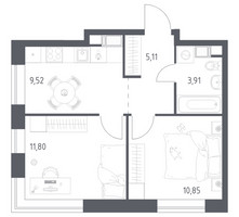 Планировка двухкомнатной(квартира) площадью 41.19 квадратных метров в “ЖК Цветочные Поляны”