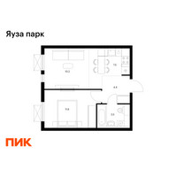 Планировка однокомнатной(квартира) площадью 37.2 квадратных метров в “ЖК Яуза Парк (Мытищи)”