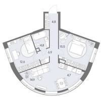 Планировка трехкомнатной(квартира) площадью 64.2 квадратных метров в “ЖК Родина Переделкино”