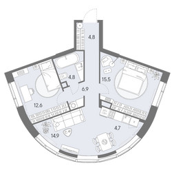 Планировка трехкомнатной(квартира) площадью 64.2 квадратных метров в ЖК “ЖК Родина Переделкино”