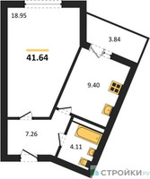 Планировка однокомнатной(квартира) площадью 41.64 квадратных метров в “ЖК Домодедово Парк”