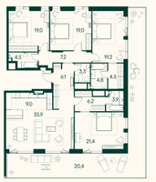 Планировка 4+ комнатной(квартира) площадью 178.1 квадратных метров в “ЖК Клубный город на реке Primavera (Примавера)”