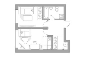 Планировка двухкомнатной(квартира) площадью 39.39 квадратных метров в “ЖК Тринити”