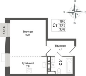 Планировка студии(квартира) площадью 33.3 квадратных метров в ЖК “ЖК КИНОКВАРТАЛ”