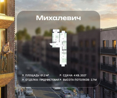 Планировка двухкомнатной(квартира) площадью 61.2 квадратных метров в “ЖК Михалевич”
